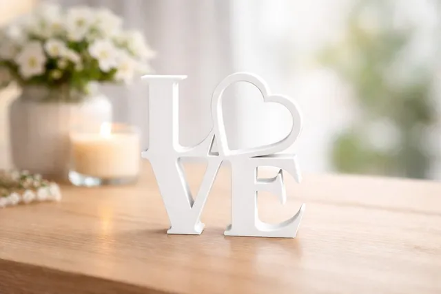Kalpli LOVE Yazı Masa Üstü Dekoratif Biblo Ev ve Ofis Dekoru