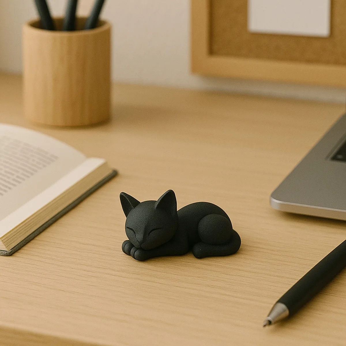 Siyah Uyuyan Kedi Figürü, Dekoratif Low Poly Masaüstü ve Pencere Süsü
