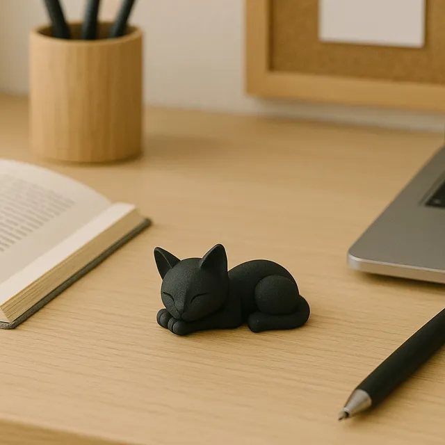 Siyah Uyuyan Kedi Figürü, Dekoratif Low Poly Masaüstü ve Pencere Süsü