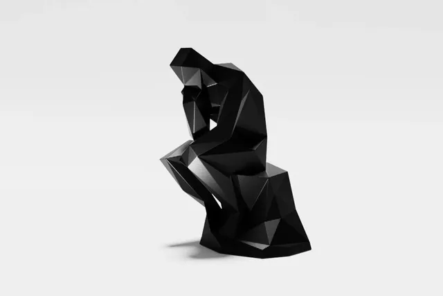 Low Poly Düşünen Adam Heykeli, Modern Dekoratif Obje